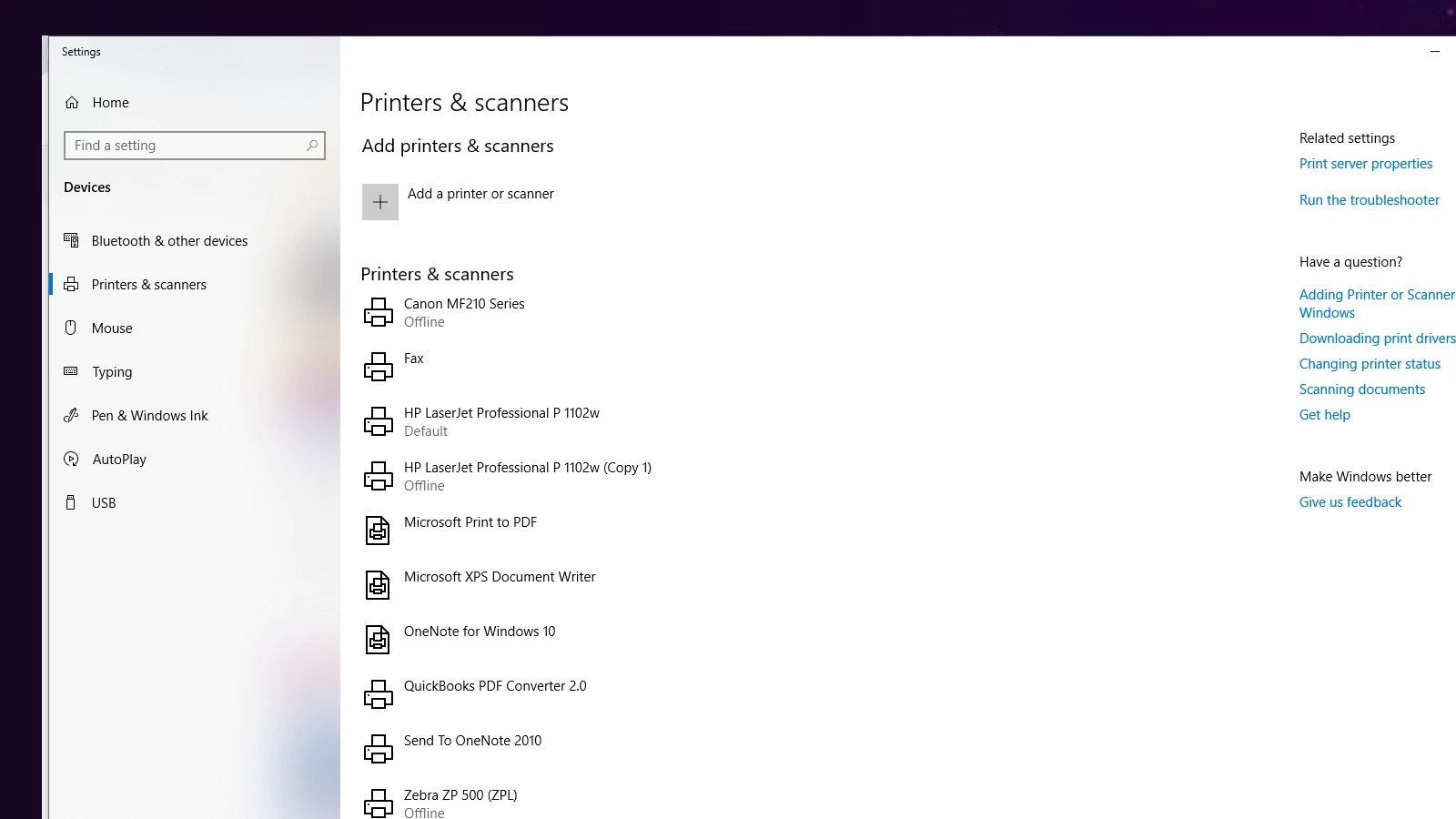 Windows Printers and Scanners